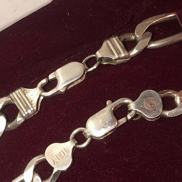Mens solid heavy 925 sterling silver necklace and bracelet set - Picture 2 of 2